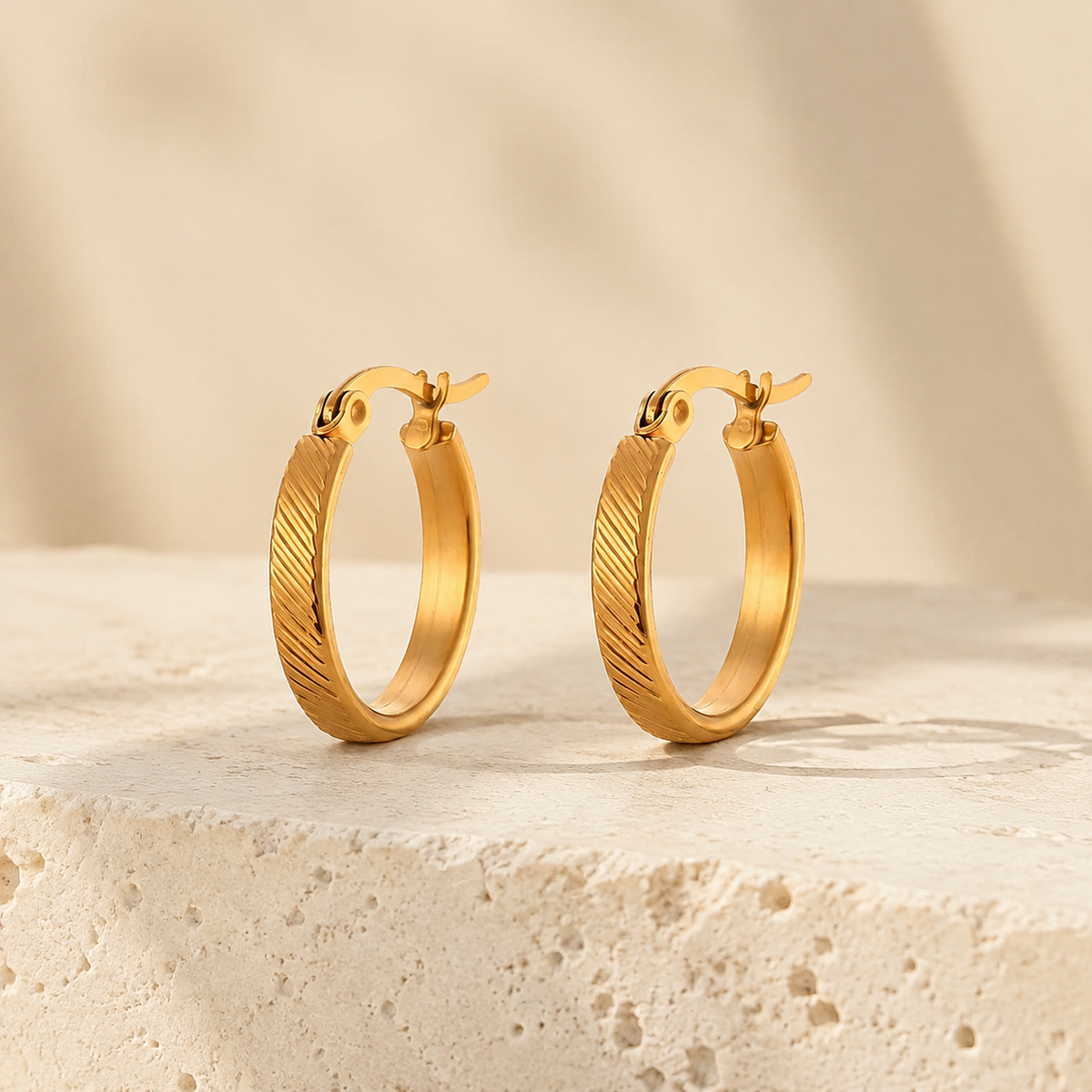 Evadne Diagonal-Texture Oval Hoop Earrings