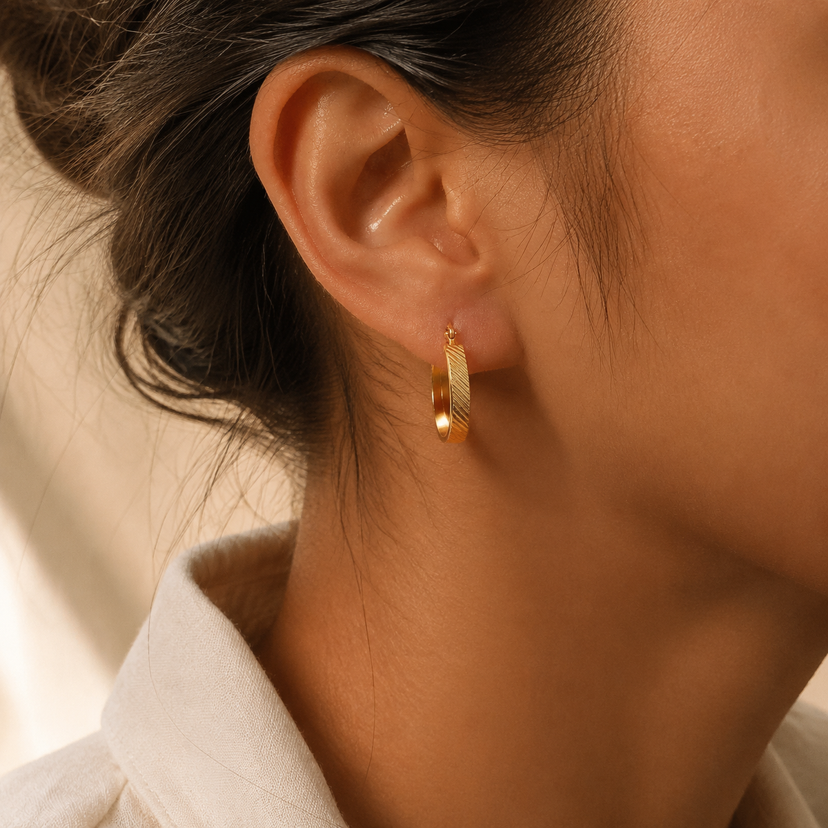 Evadne Diagonal-Texture Oval Hoop Earrings