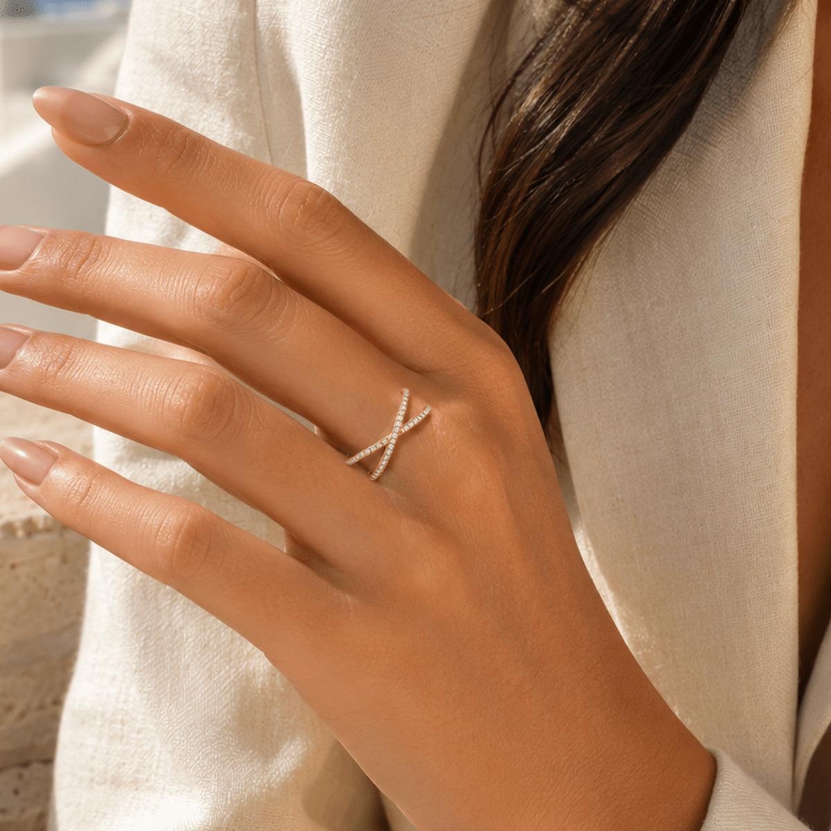 Ione Pavé Crossover Ring