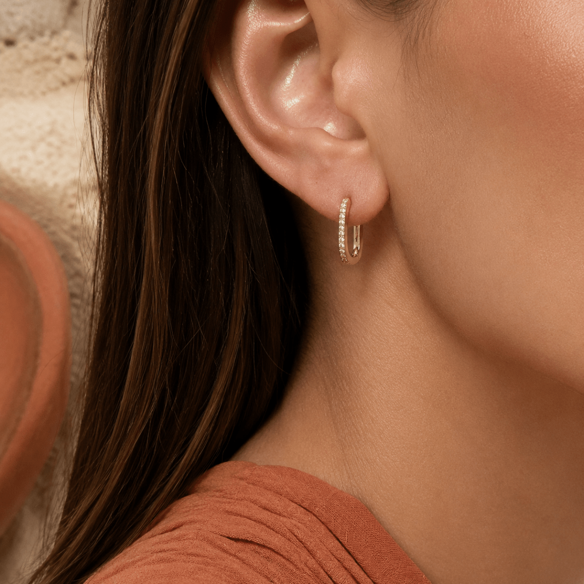 Liora Pavé Oval Huggie Earrings