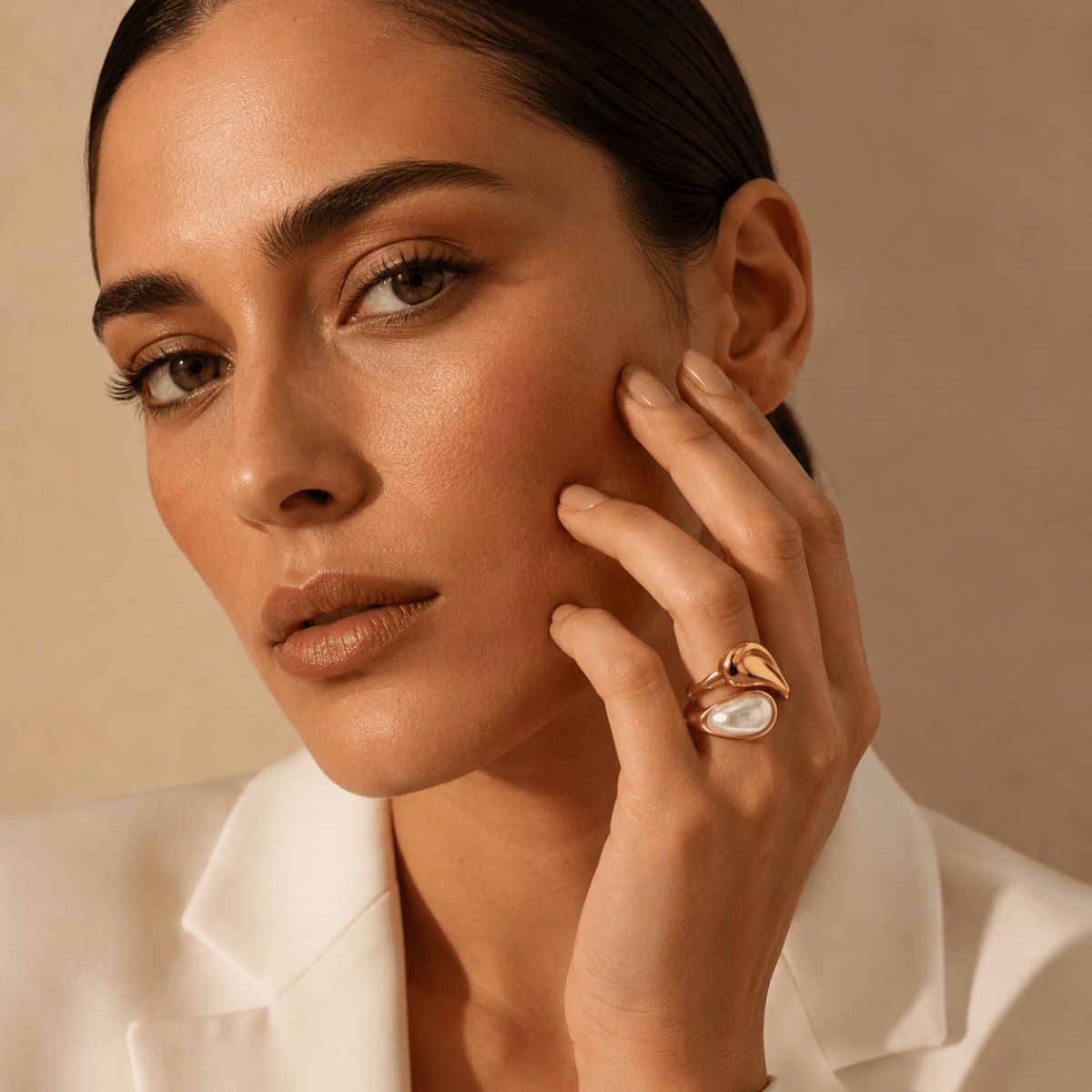 Marea Pearl & Amber Bypass Ring