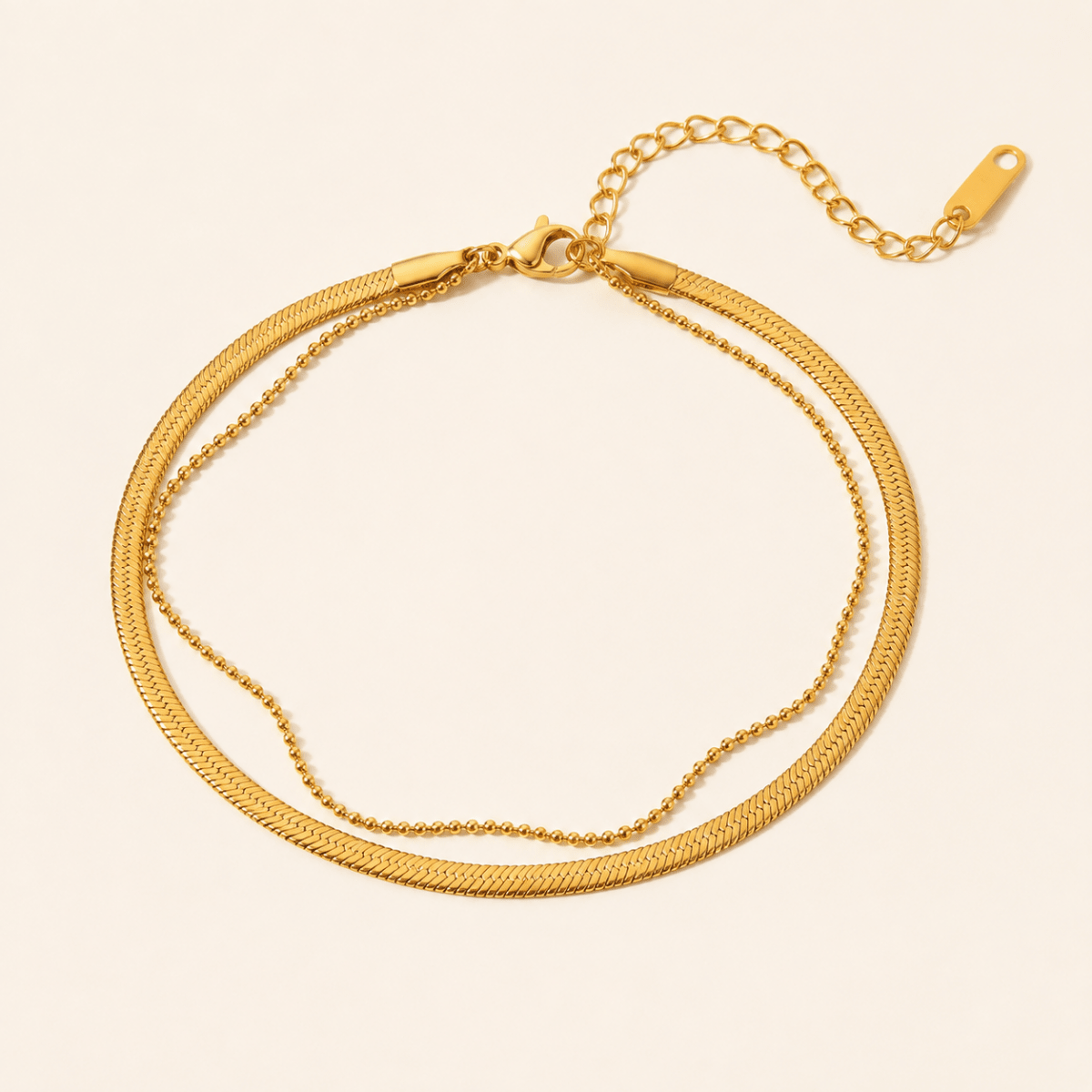 Mirella Layered Herringbone & Bead Anklet