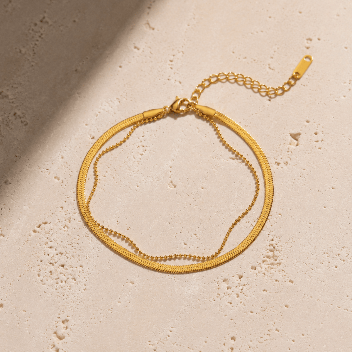 Mirella Layered Herringbone & Bead Anklet