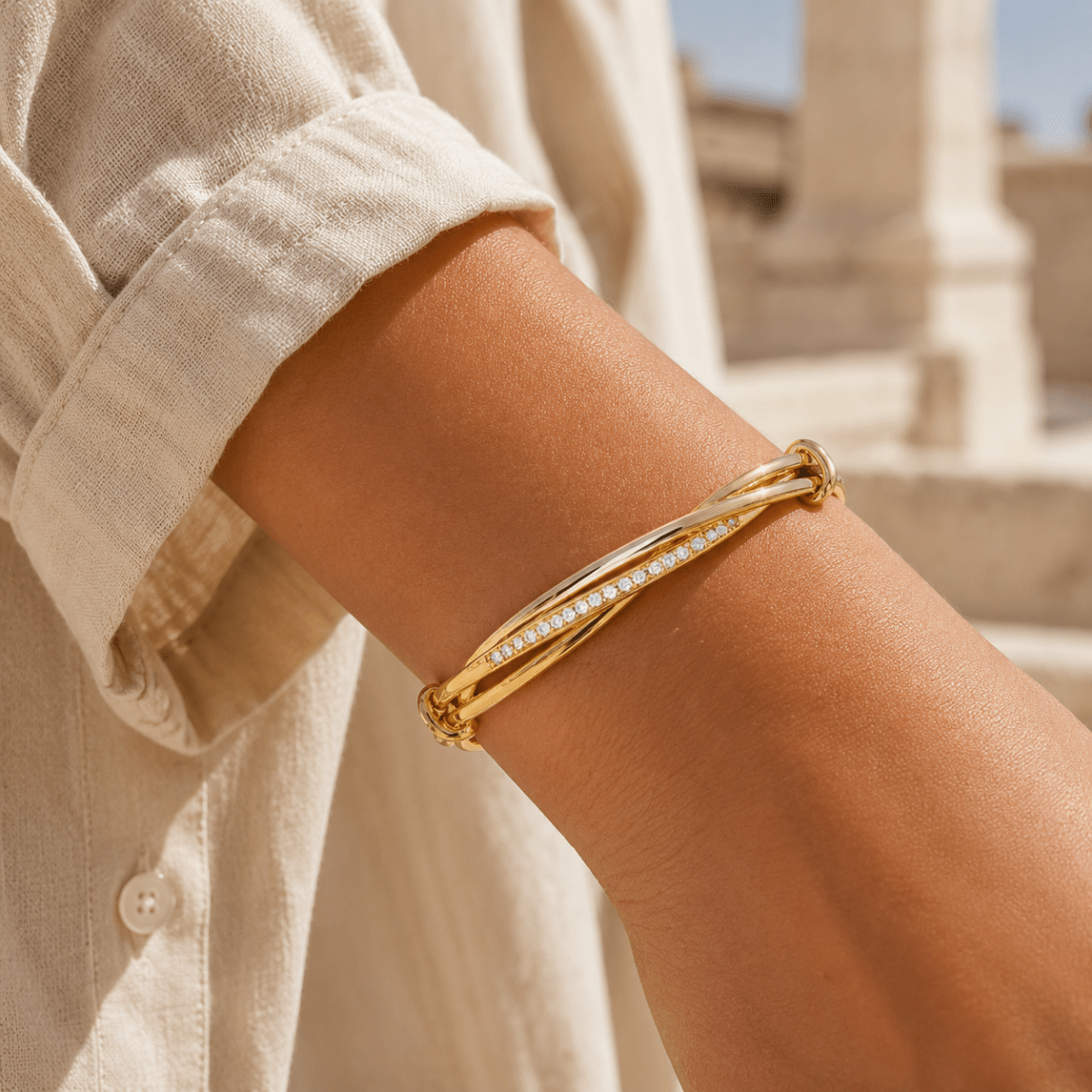 Orbella Triple-Arc Pavé Bangle