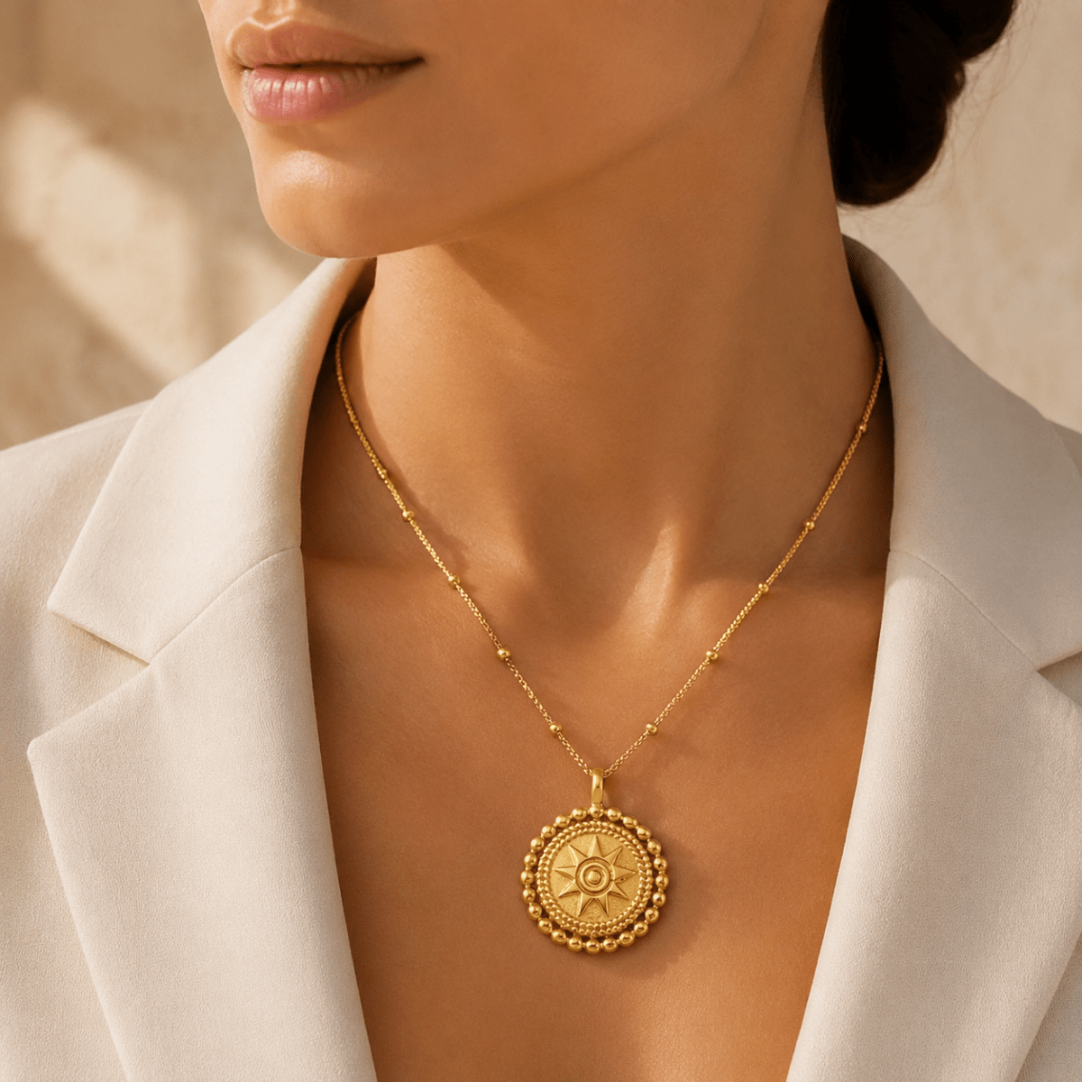 Oriane Beaded Sun Medallion Necklace