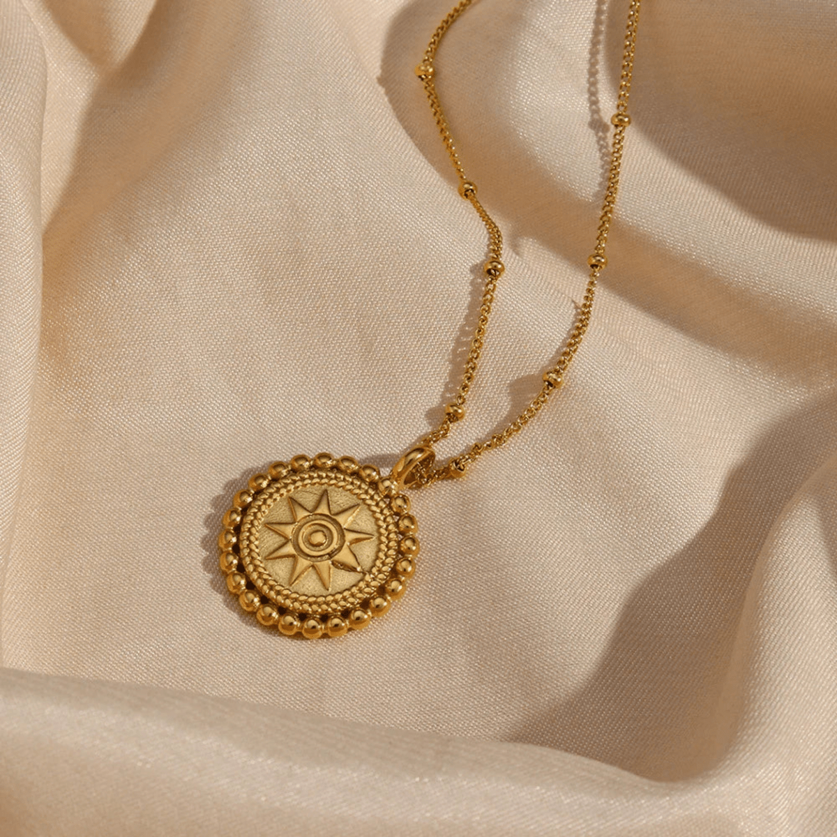 Oriane Beaded Sun Medallion Necklace