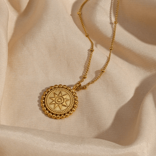 Oriane Beaded Sun Medallion Necklace