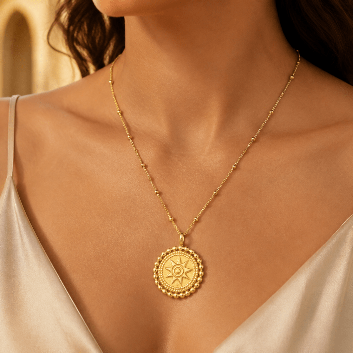 Oriane Beaded Sun Medallion Necklace