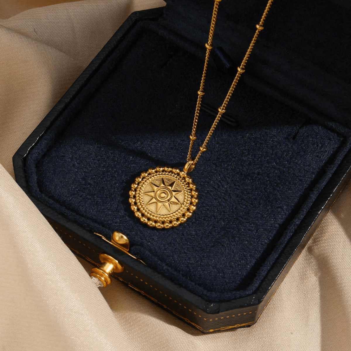 Oriane Beaded Sun Medallion Necklace