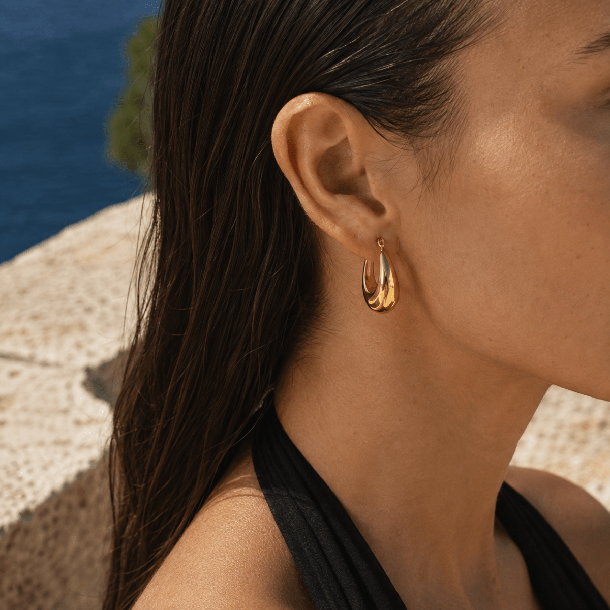Riva Sculptural Teardrop Hoop Earrings