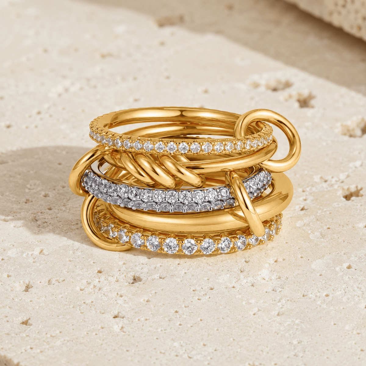Syros Sculptural Mixed-Metal Stack Ring