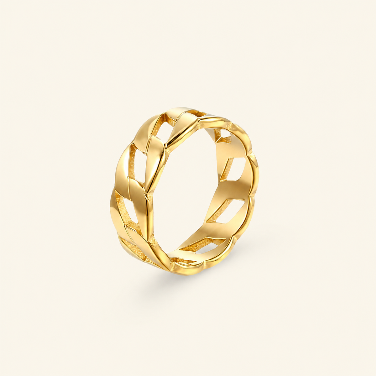 Virelia Polished Curb-Link Band Ring