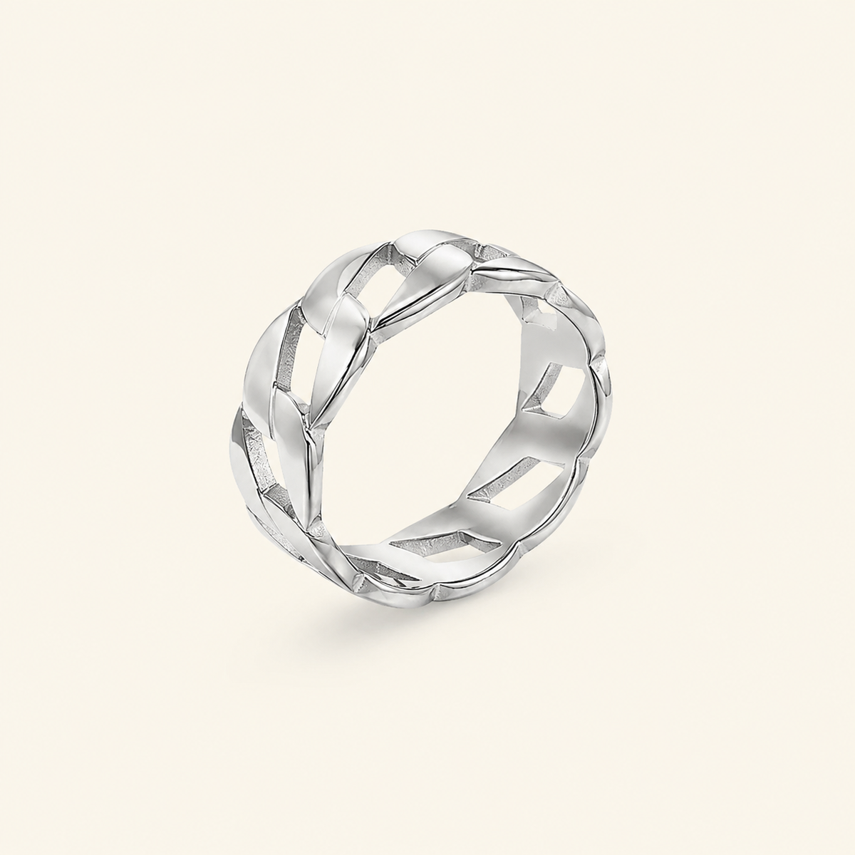 Virelia Polished Curb-Link Band Ring