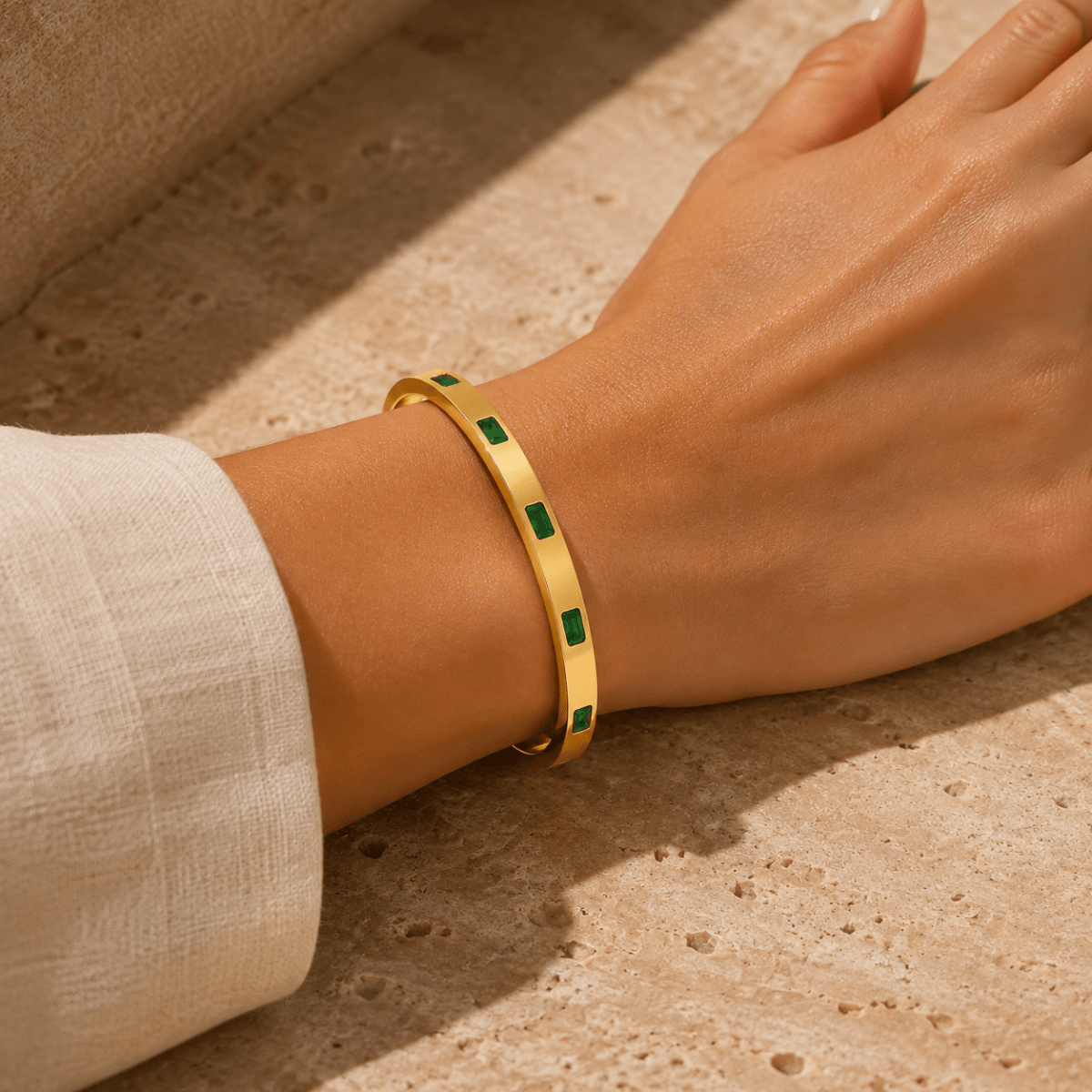 Vireya Green Baguette Hinged Bangle