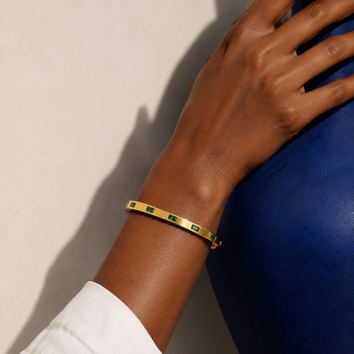 Vireya Green Baguette Hinged Bangle