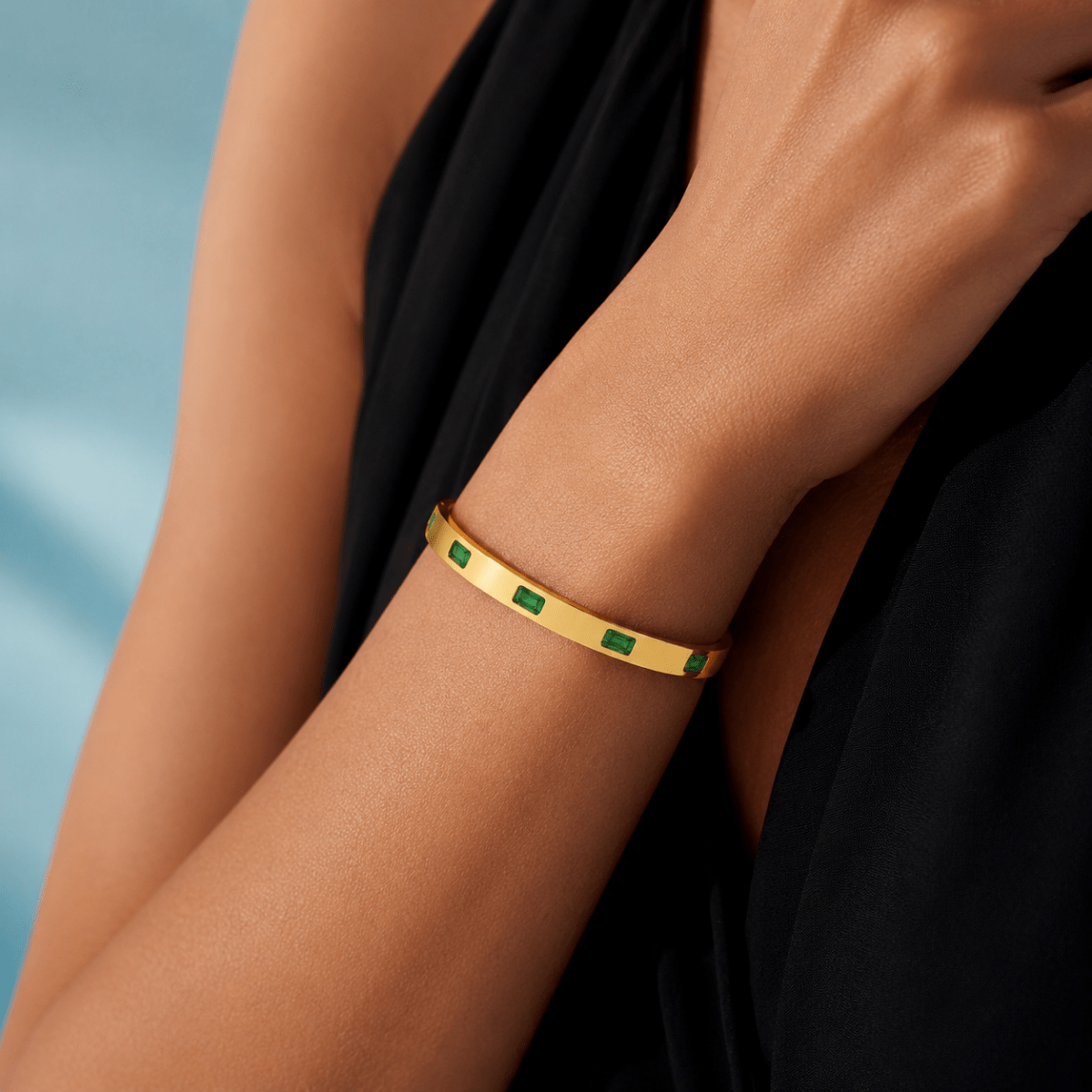 Vireya Green Baguette Hinged Bangle