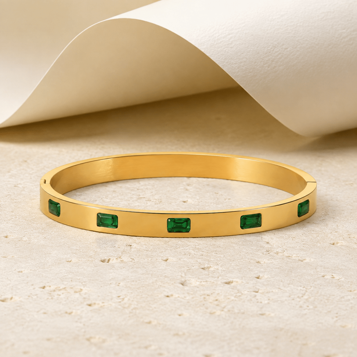 Vireya Green Baguette Hinged Bangle