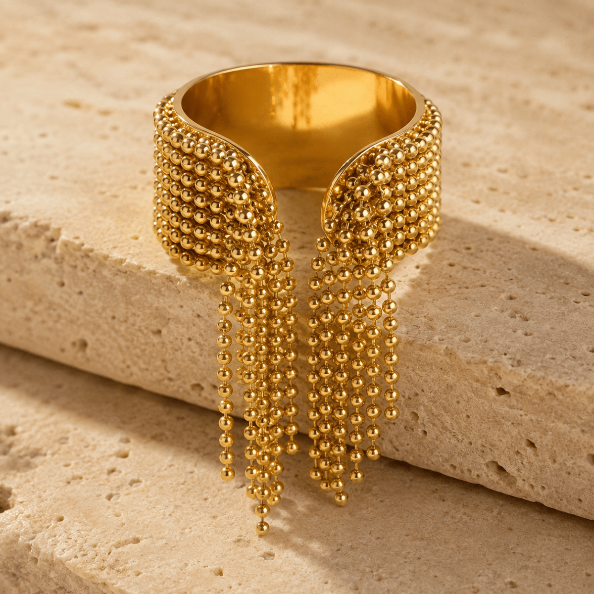 Zelina Beaded Tassel Cuff Ring