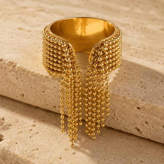 Zelina Beaded Tassel Cuff Ring