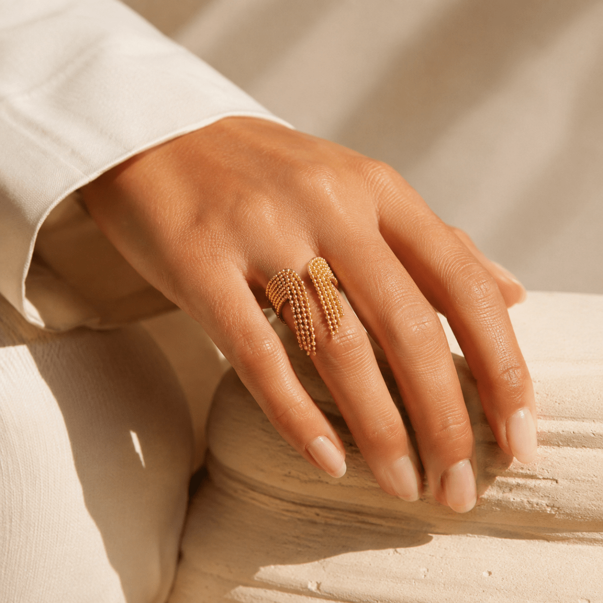 Zelina Beaded Tassel Cuff Ring