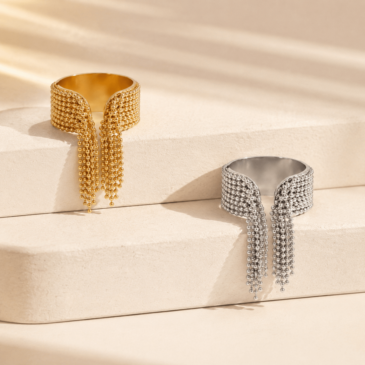 Zelina Beaded Tassel Cuff Ring
