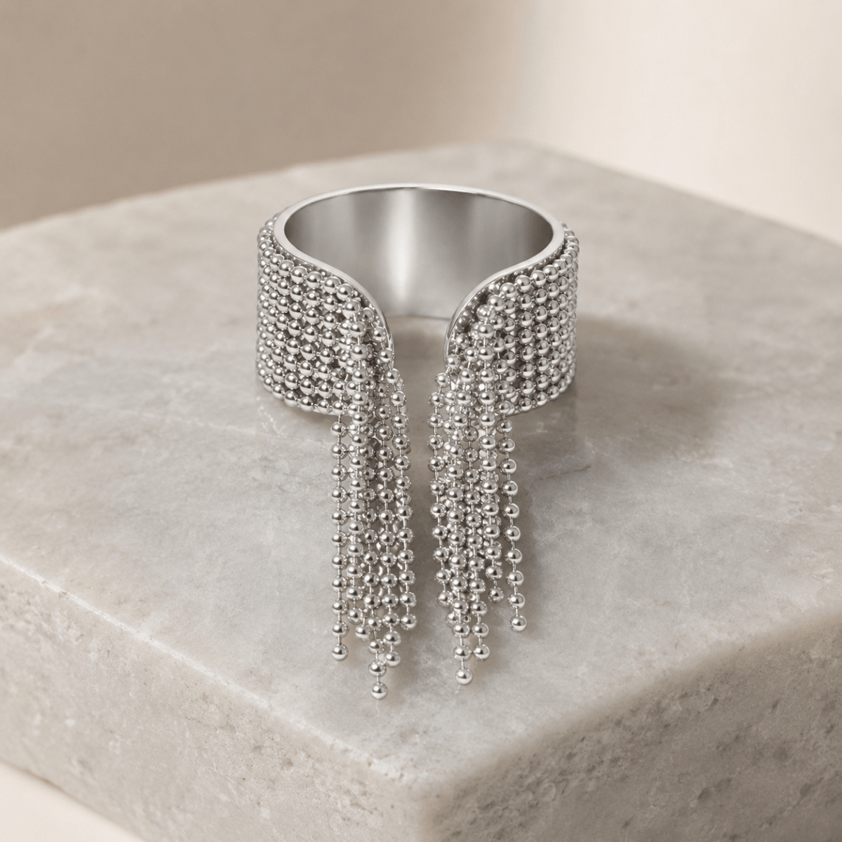 Zelina Beaded Tassel Cuff Ring